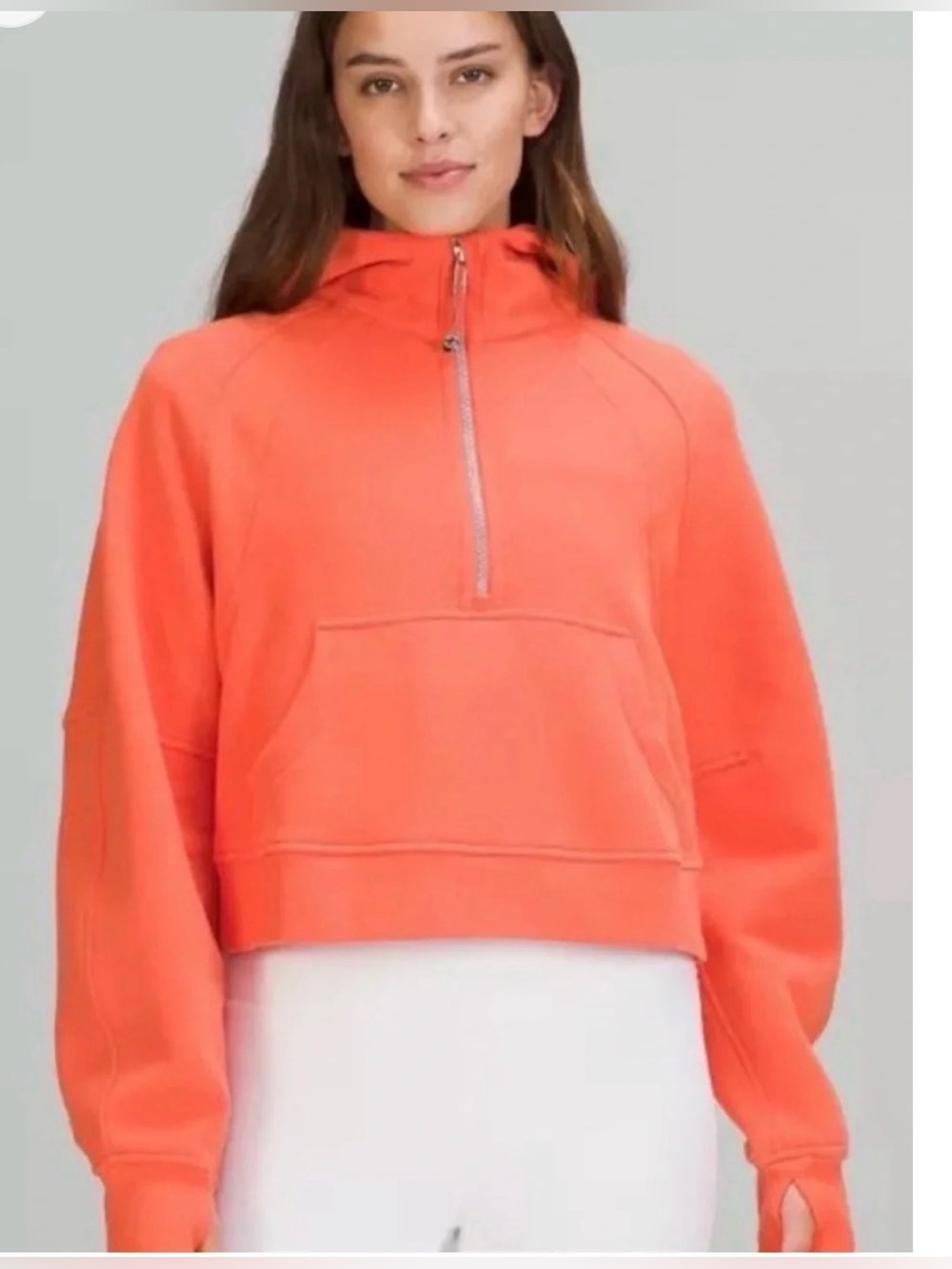 Lululemon Scuba hoodie cropped pullover half zip in coral orange